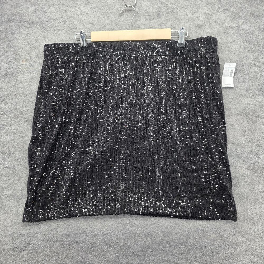 Maurices Skirt Womens XL Black Sequin Mini Pencil Lined Elastic Waist Holiday